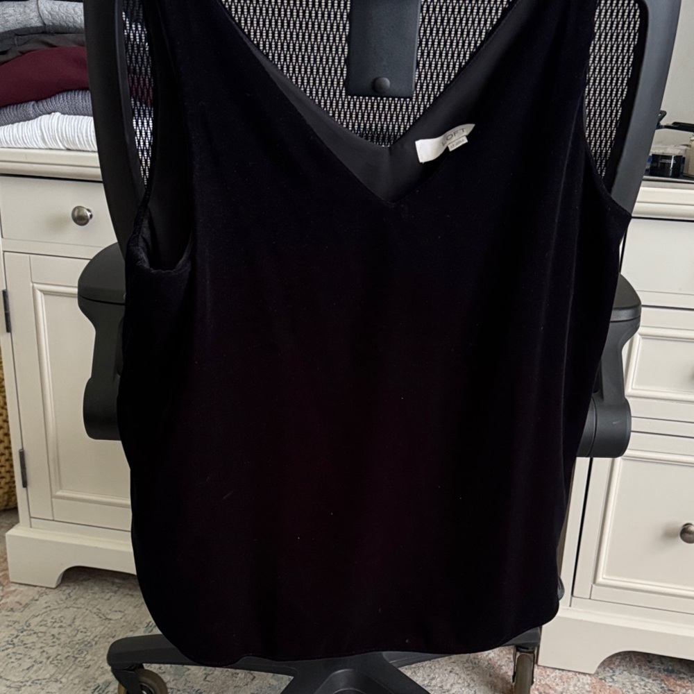 LOFT Elegant Velvet Black V-Neck Tank Top